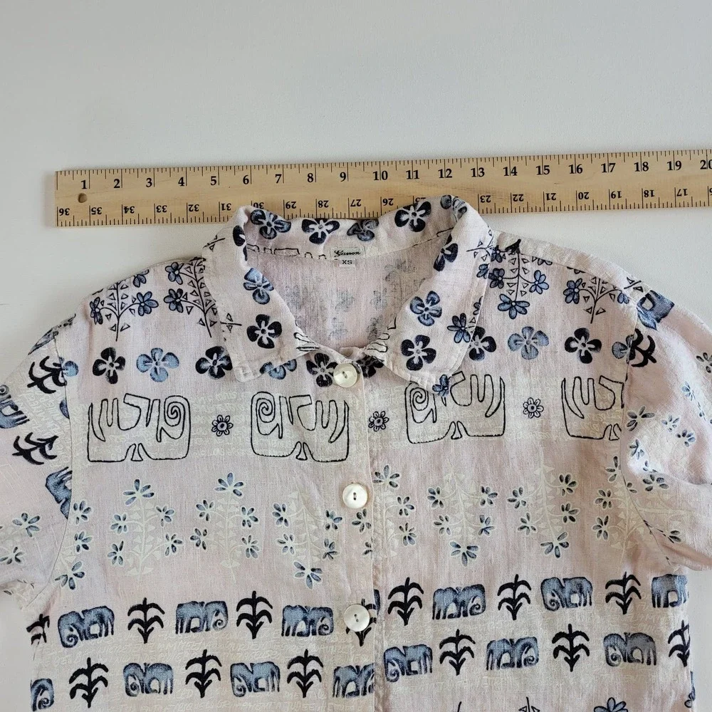 Garson Linen Pant Suit Set Size XS Blue and Cream Elastic Waist Button Top VTG - Picture 9 of 13